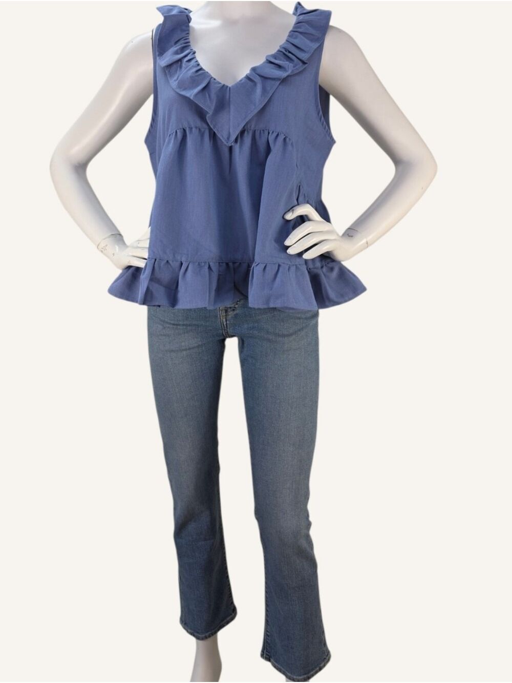 Haptics Lena Chambray Ruffle Peplum Tank Top Small Coastal Cottagecore NIP